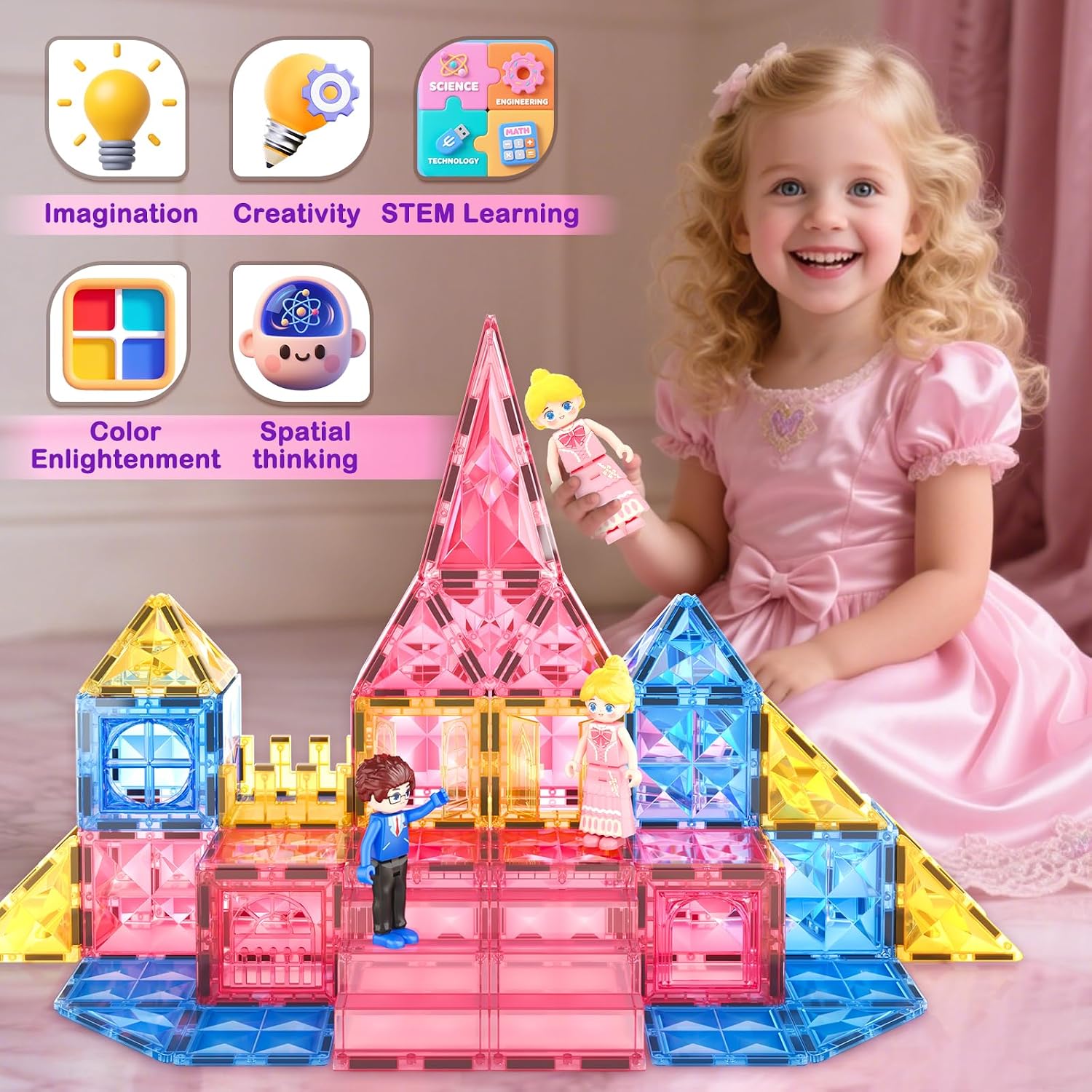 Diamond Magnetic Tiles Princess Castle Building Girls Toys Ages 3-12 Games