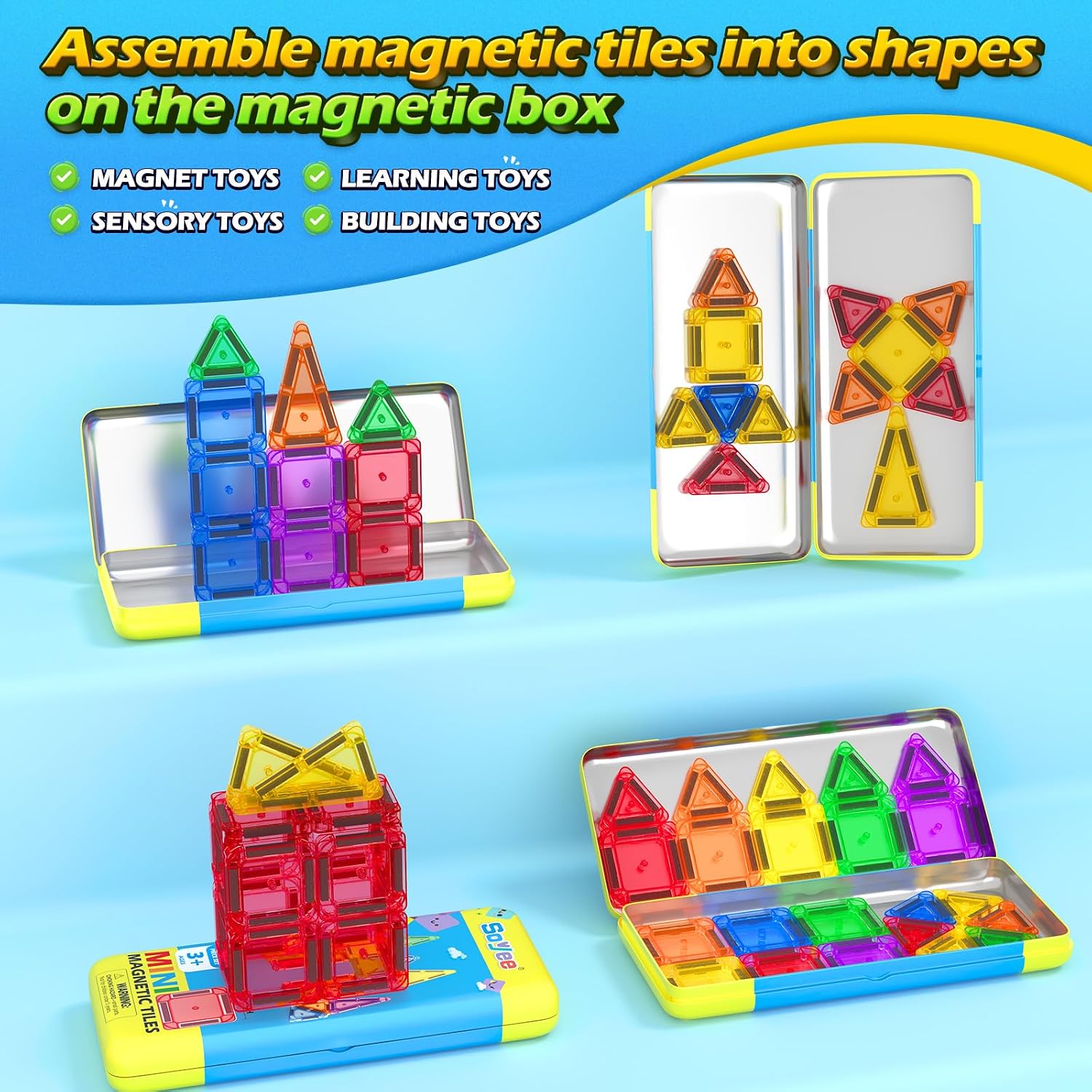 Mini Magnetic Tiles Travel Set STEM Educational Toys for Boys & Girls 3-8