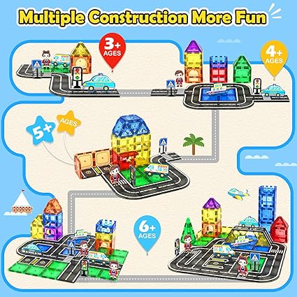 52 PCS Magnetic Tiles City Road Set with Magnet Car Toys