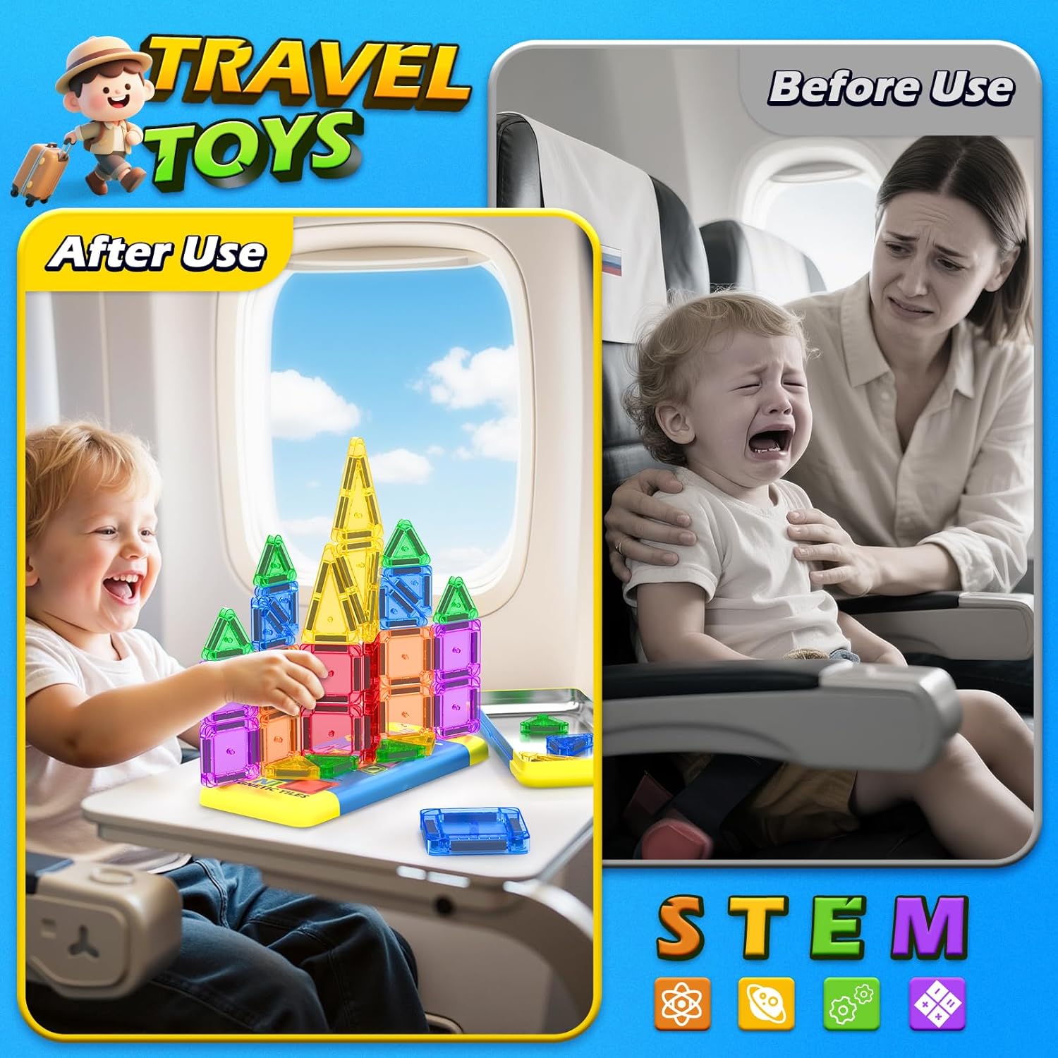 Mini Magnetic Tiles Travel Set STEM Educational Toys for Boys & Girls 3-8