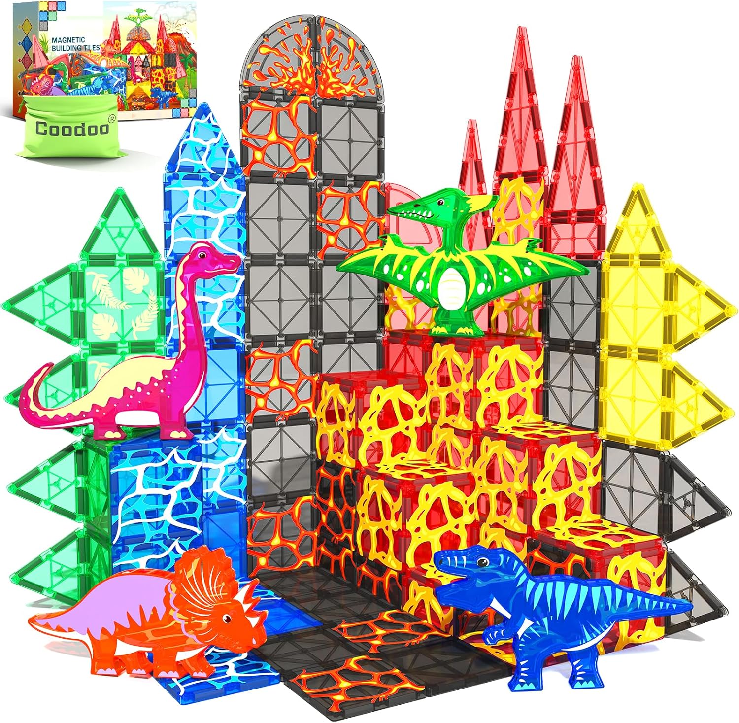 48PCS Lava Dinosaur World Set Magnetic Tiles