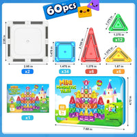 Soyee Mini Travel Magnetic Tiles 60PCS with Metal Tin Case Toddler Kids Toys Travel Essentials, Toddler Travel Toys Portable STEM Building Blocks Compatibility with Regular Size Magnetic Tiles