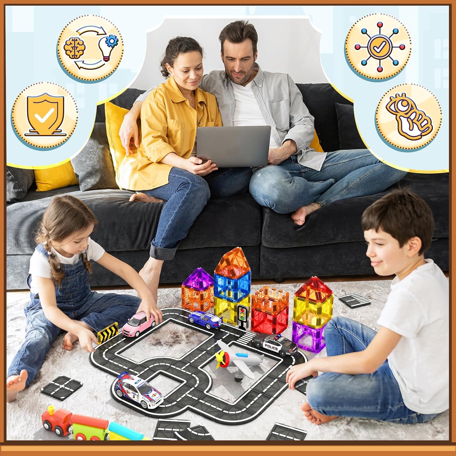 24PCS Magnetic Tiles Road Set