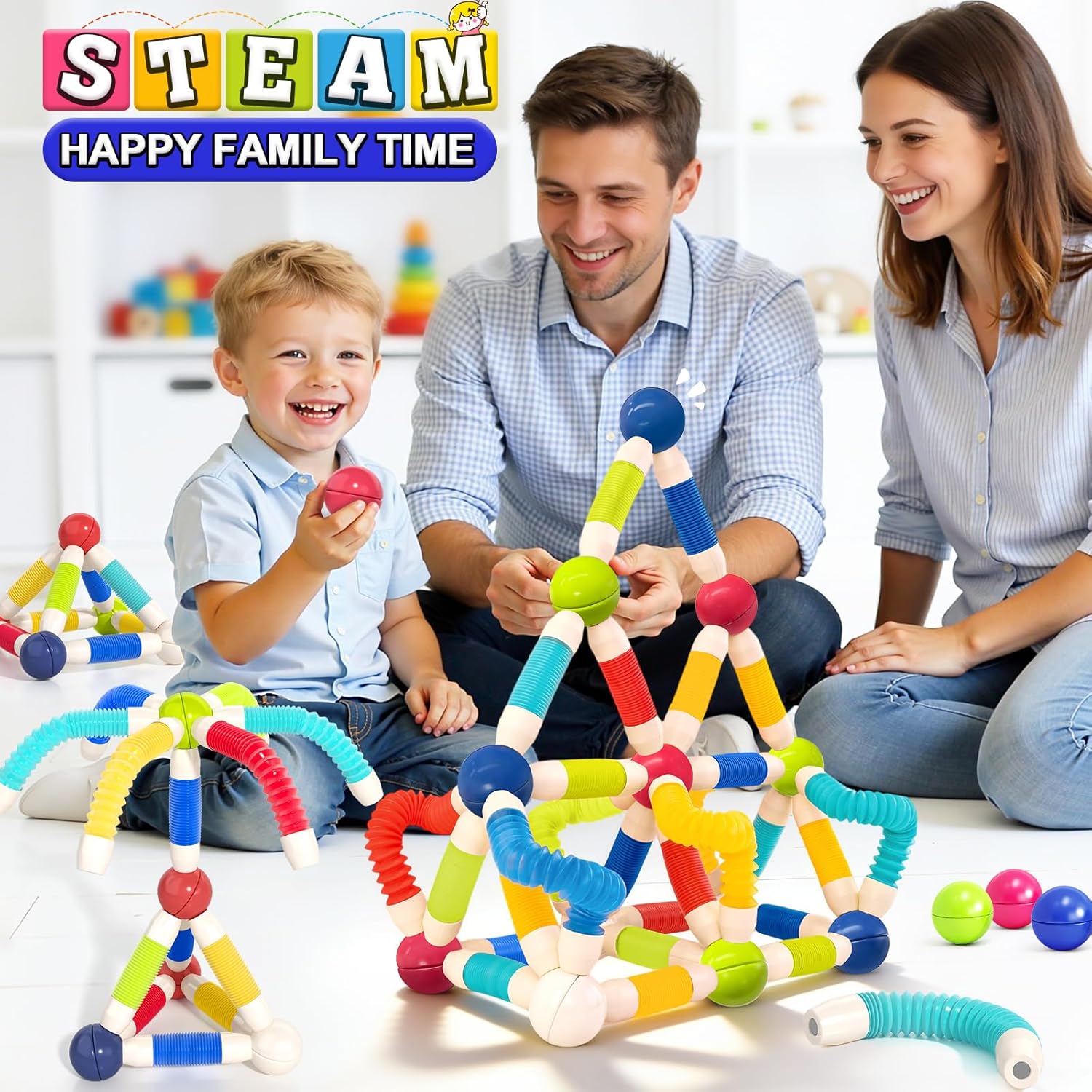 Magnetic Toys for 3 Year Old Boys & Girls, 46pcs Stem Activities & Montessori Smart Sticks for Kids & Toddlers, Magnetic Building Blocks & Balls for Preschool Ages 3-5, Educational Gifts Set