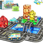 52 PCS Magnetic Tiles City Road Set with Magnet Car Toys