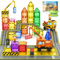 102 PCS Magnetic Tiles with 2 Cars & 2 Cranes-Soyee
