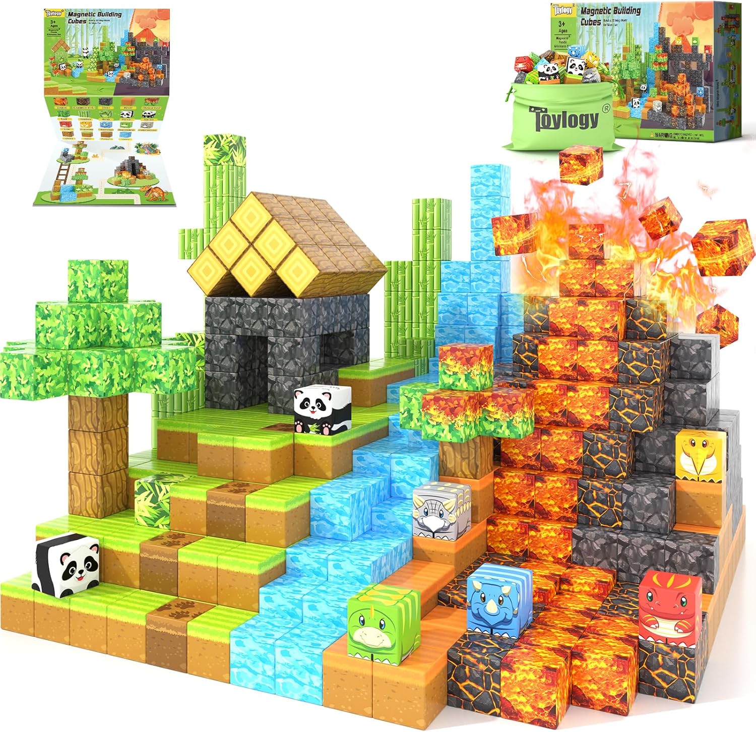84PCS Dinosaur Panda Toys Magnetic Blocks  Kids Games