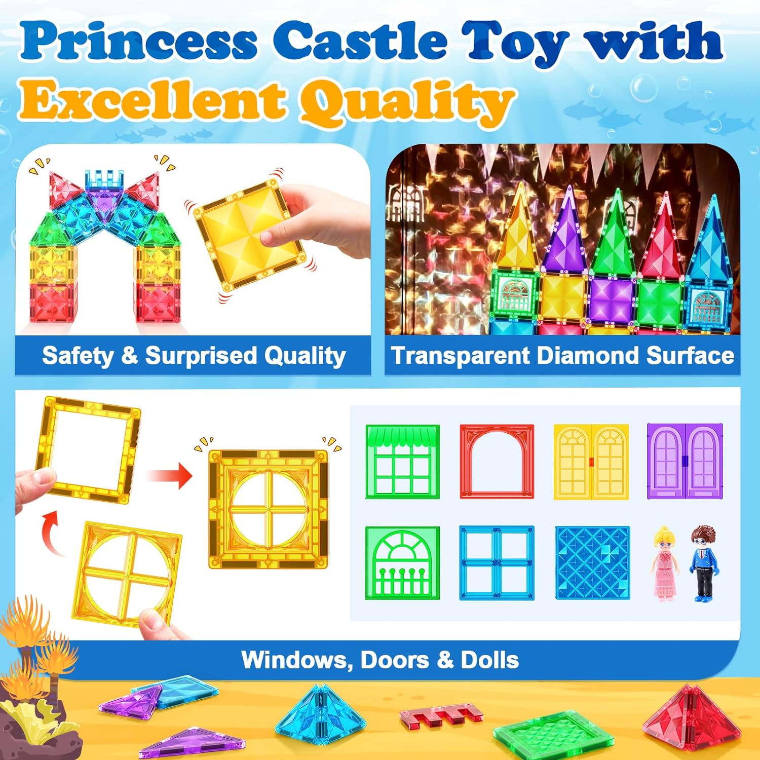 110PCS Diamond Magnetic Tiles Princess Castle Set