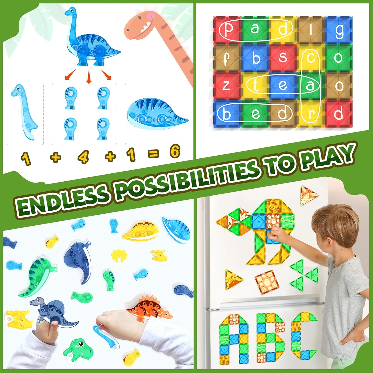 48PCS  3D Movable Dinosaurs Magnetic Tiles