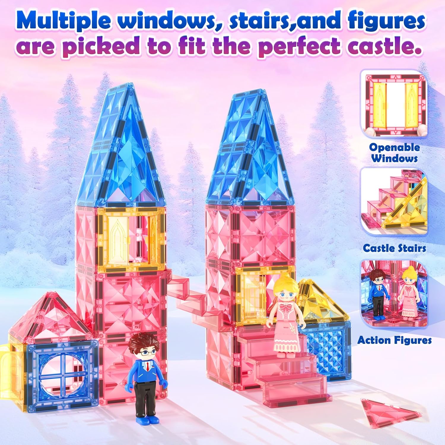 Diamond Magnetic Tiles Princess Castle Building Girls Toys Ages 3-12 Games