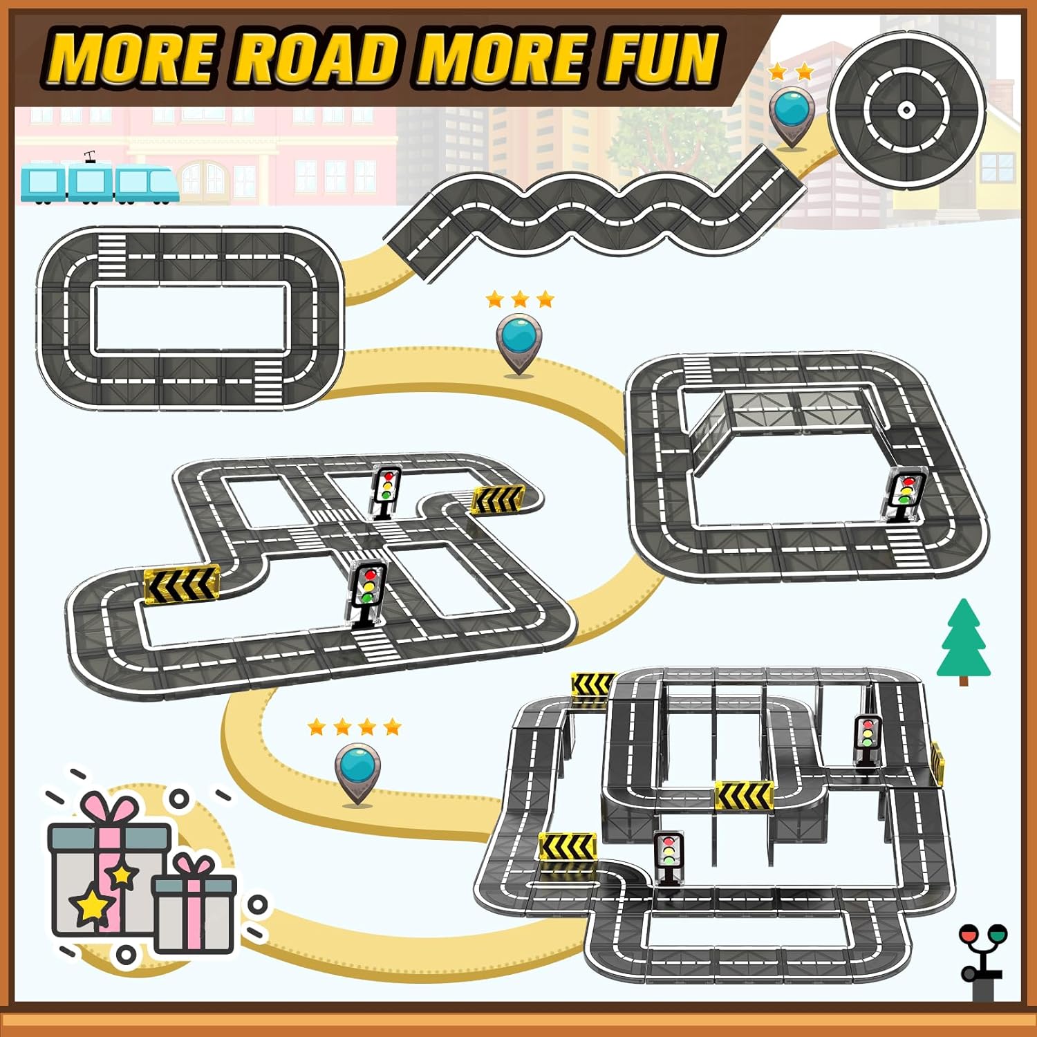 24PCS Magnetic Tiles Road Set