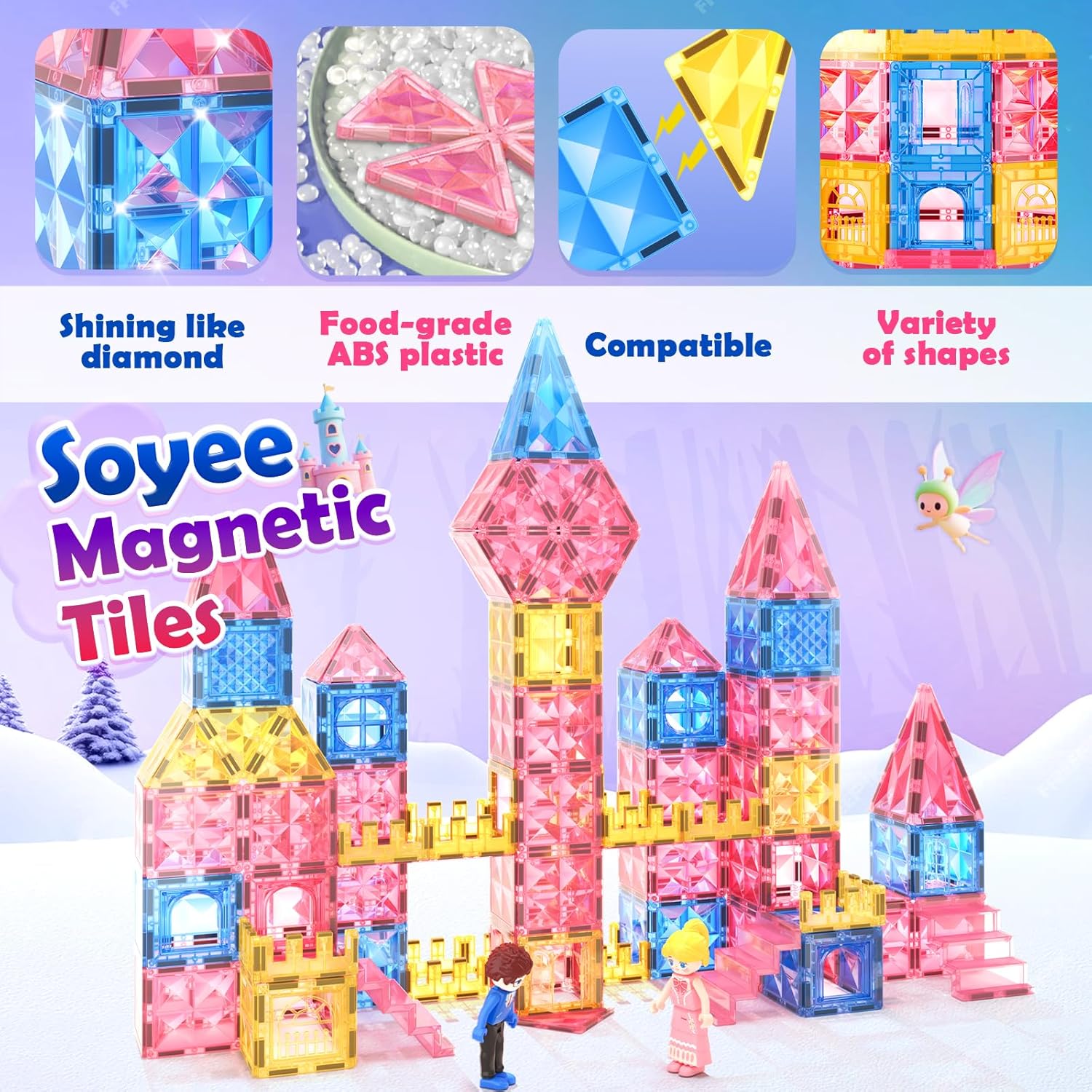 Diamond Magnetic Tiles Princess Castle Building Girls Toys Ages 3-12 Games