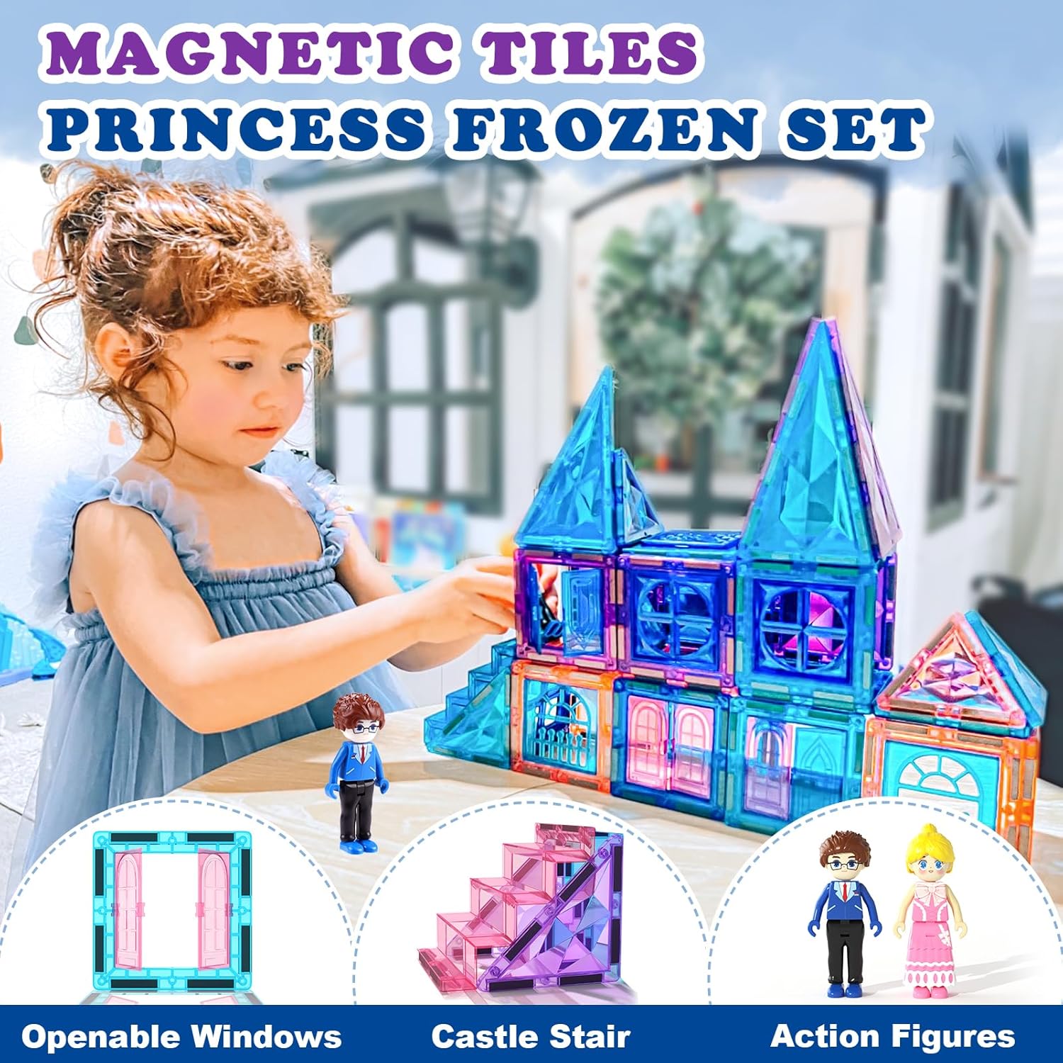 42PCS Diamond Magnetic Tiles with Stair Dolls