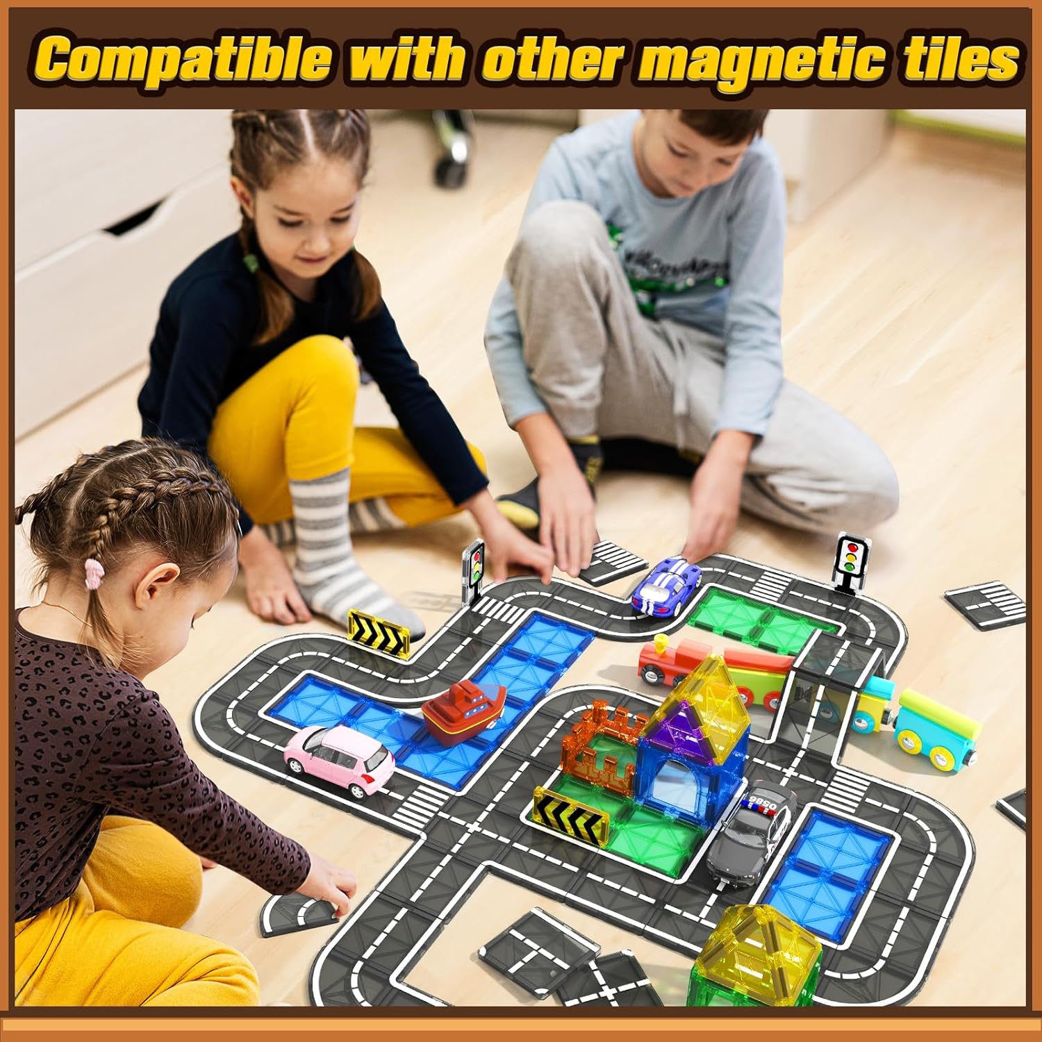 24PCS Magnetic Tiles Road Set