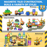 102 PCS Magnetic Tiles with 2 Cars & 2 Cranes-Soyee