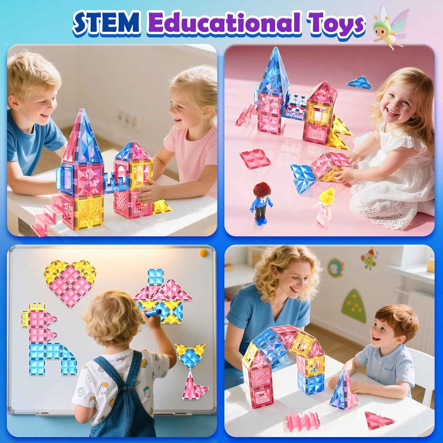 Diamond Magnetic Tiles Princess Castle Building Girls Toys Ages 3-12 Games