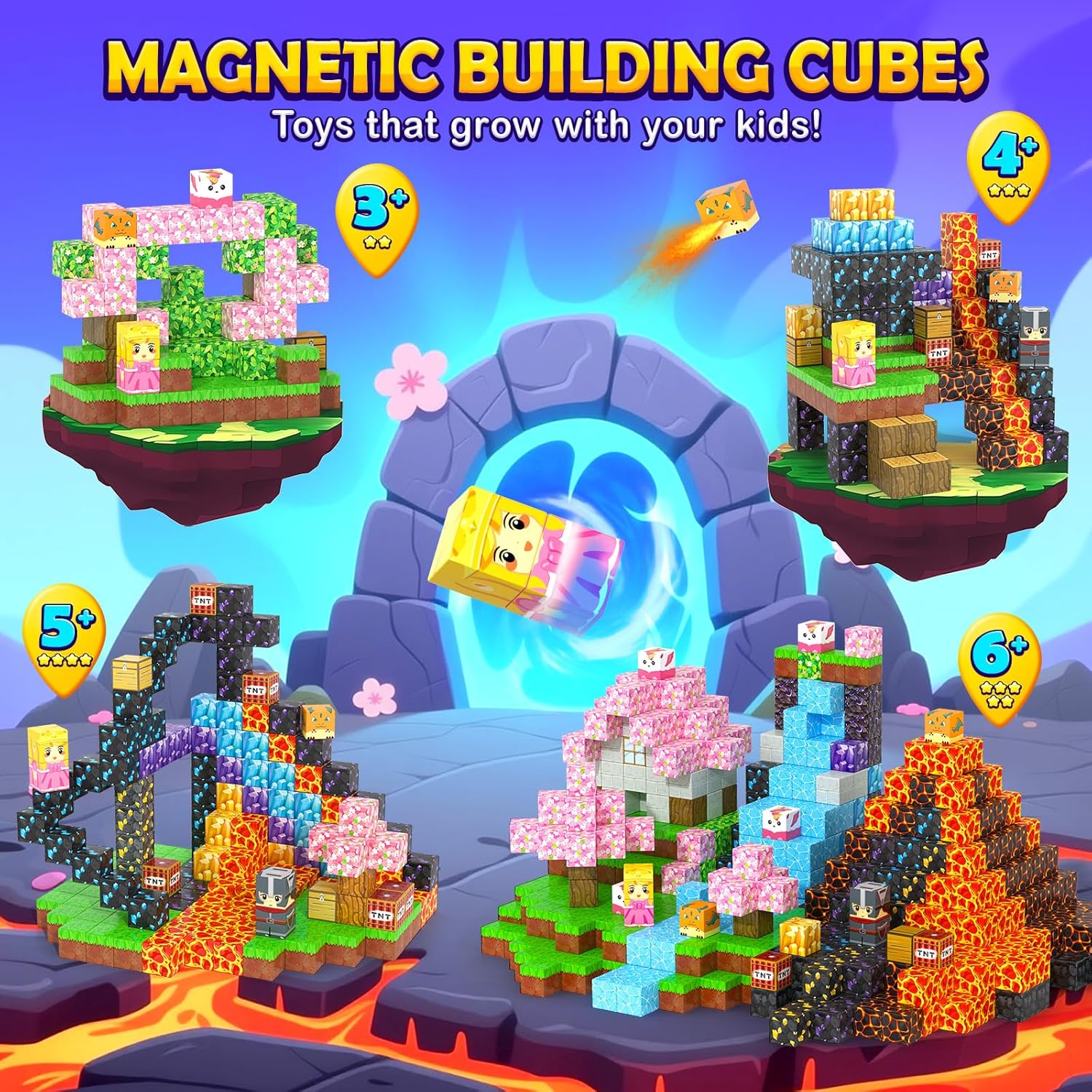154PCS Magnetic Blocks - Build Mine Magnet World Stacking Cube Toys with Magnet Board