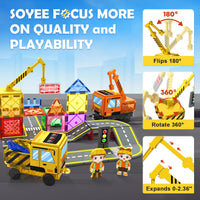102 PCS Magnetic Tiles with 2 Cars & 2 Cranes-Soyee
