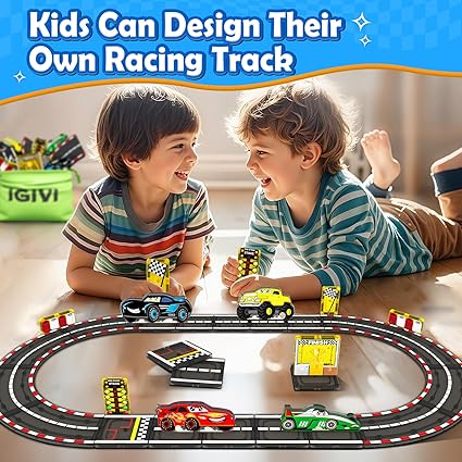 28 PCS Magnetic Tiles Racing Track & Road Expansion Set with Car Toys,