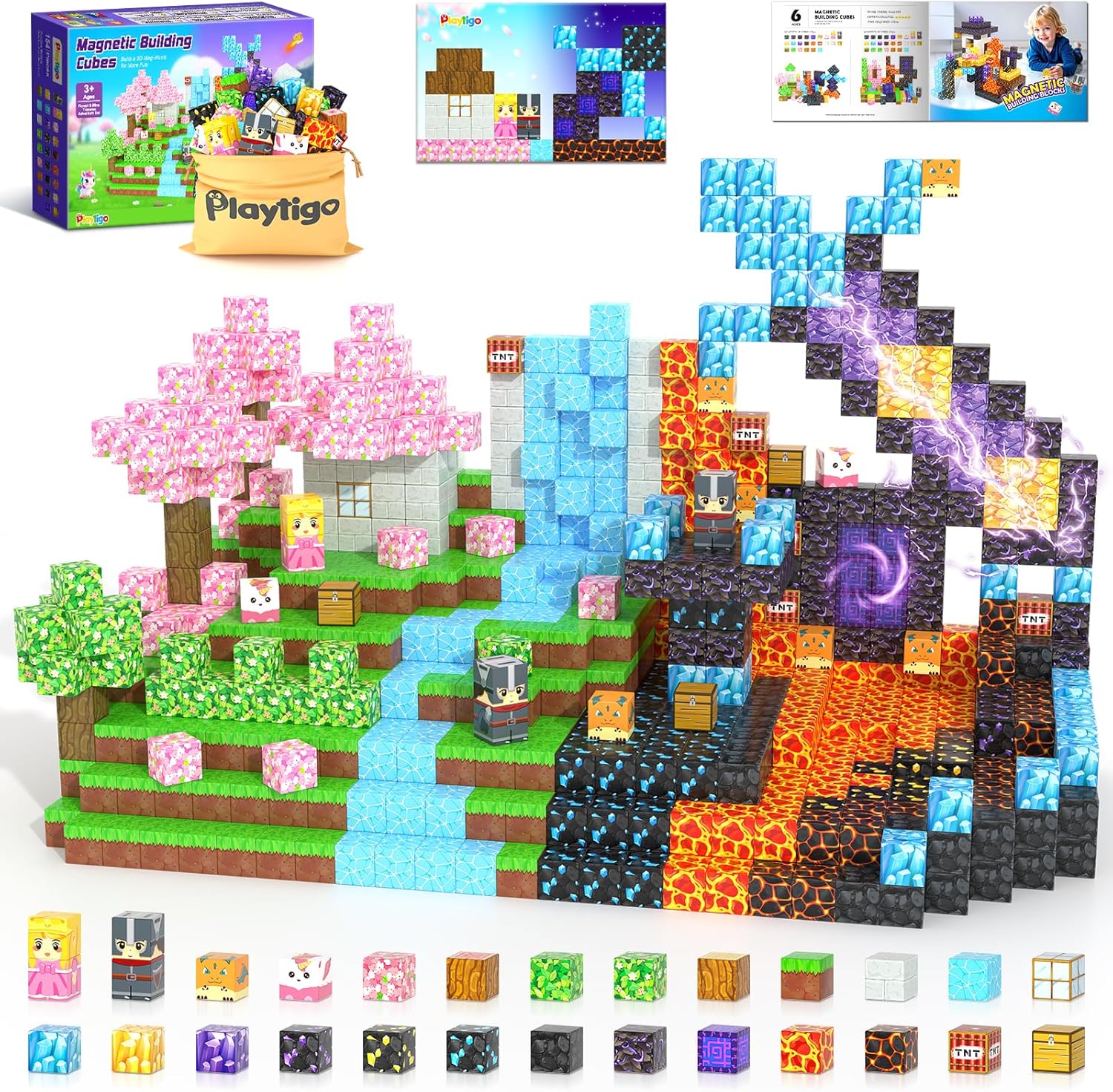 154PCS Magnetic Blocks - Build Mine Magnet World Stacking Cube Toys with Magnet Board