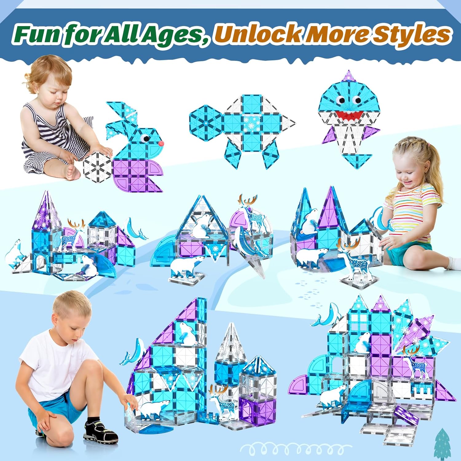 40PCS Magnetic Tiles Arctic Animals Wintry Prints Set