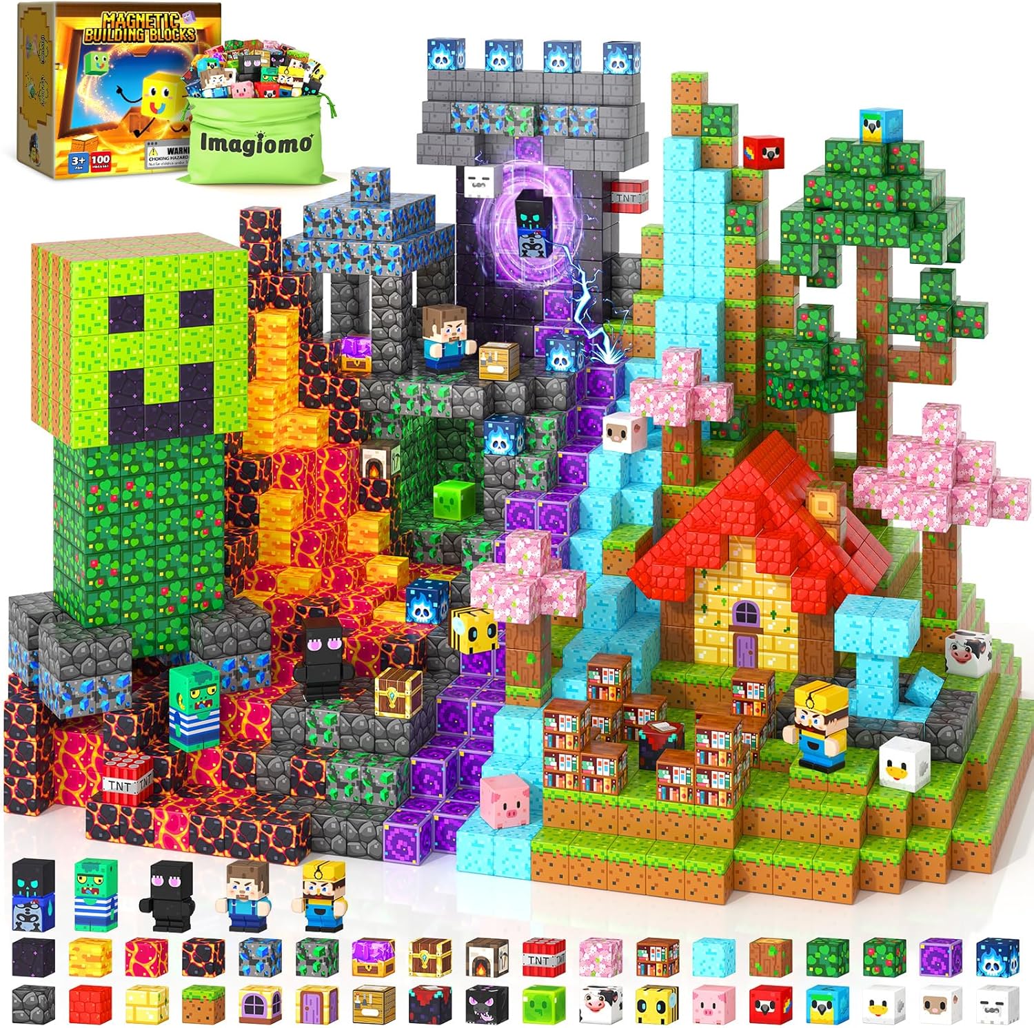 Imagiomo 500PCS Magnetic Blocks for Kids Ages 4-8, Magnetic Building Blocks Cubes with Storage Box, STEM Educational Sensory Toys, Christmas Birthday Gifts for Boys & Girls