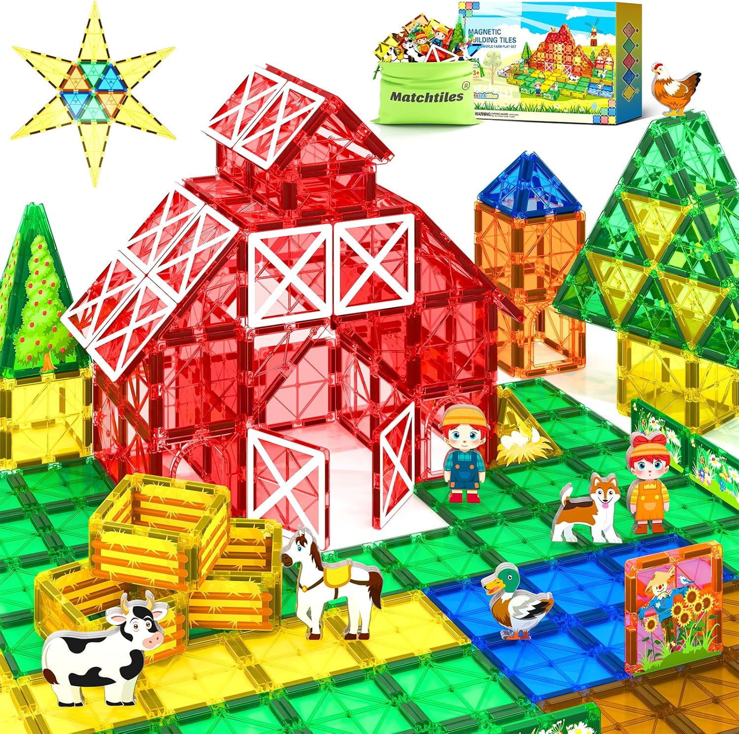 44PCS Magnetic Tiles Toys with Farm Animals