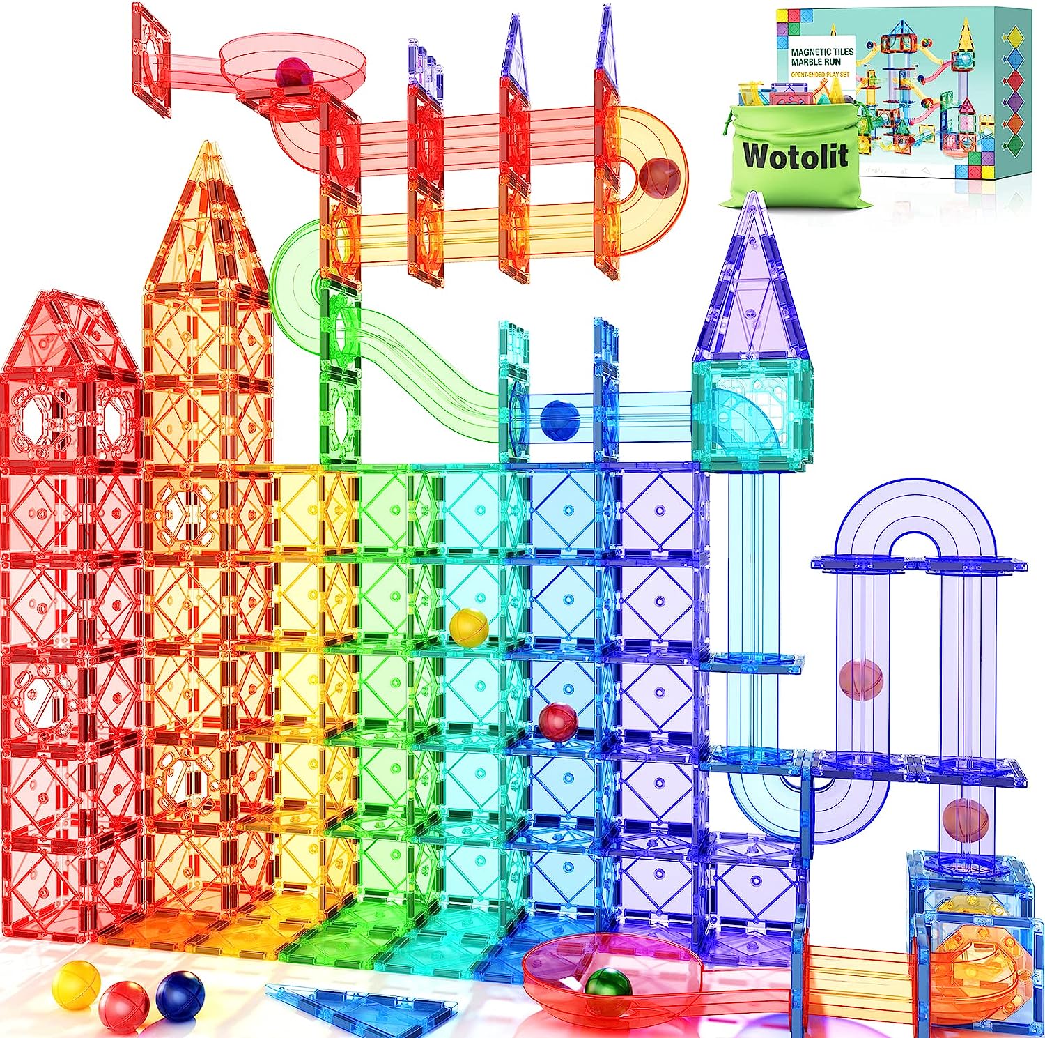 148PCS Magnetic Tiles Kids Toys Marble Run