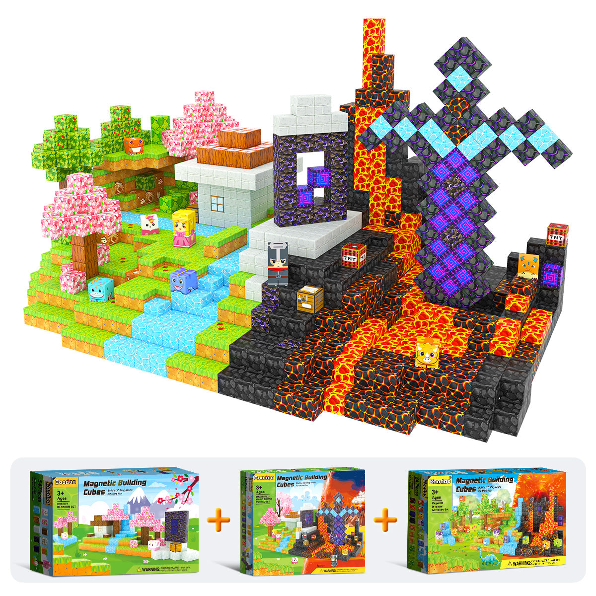 248 PCS Magworld Magnetic Cubes Magic Portal Blossom, Dinosaur and Sword 3 in 1 set