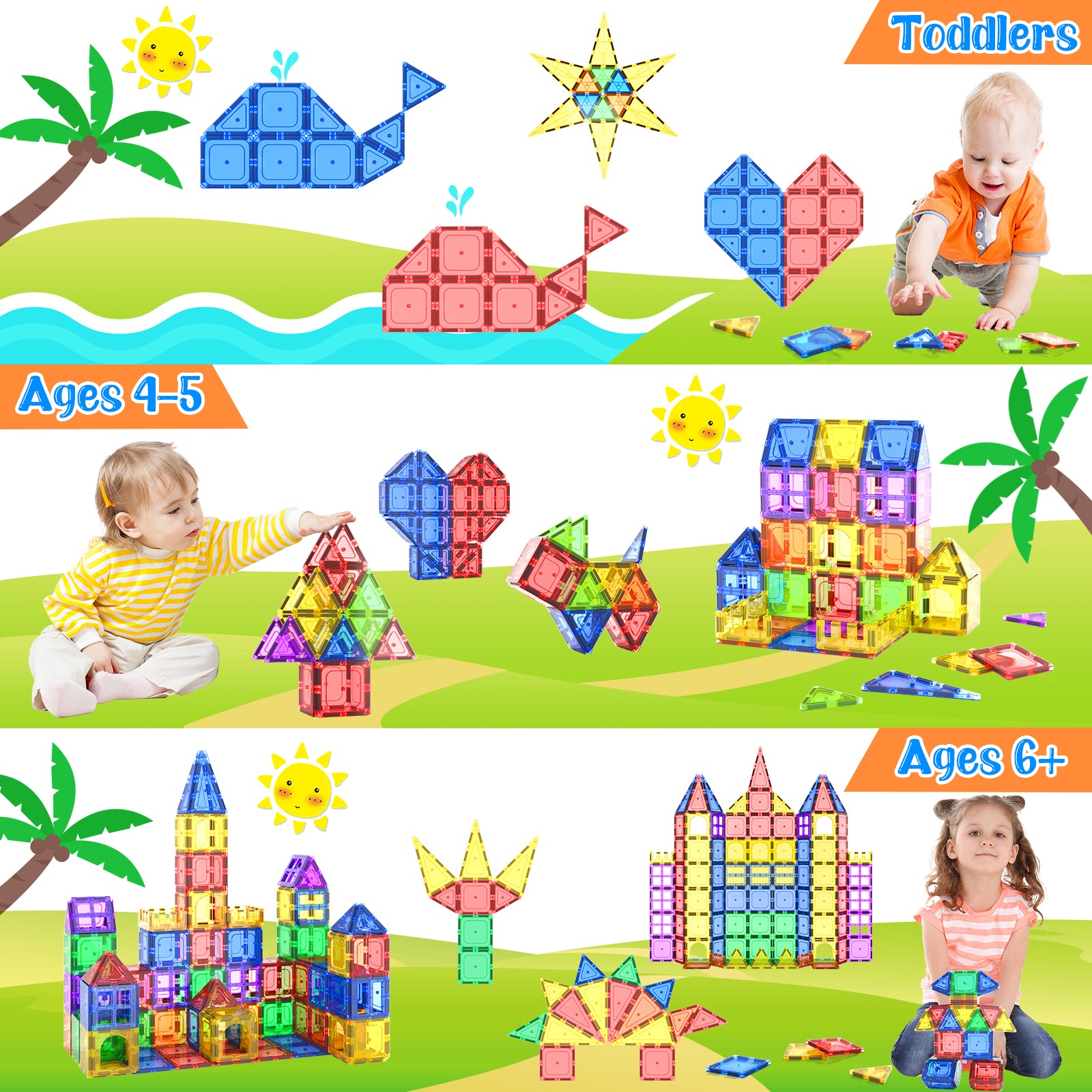 Magnetic Tiles Kids Toys STEM Magnet Toy for Toddler Magnetic Blocks Building Preschool Learning Sensory Montessori Toys for 3+ Year Old Boys and Girls, Safe Creativity Toddler Kids Toy 40PCS