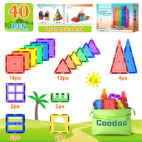 Magnetic Tiles Kids Toys STEM Magnet Toy for Toddler Magnetic Blocks Building Preschool Learning Sensory Montessori Toys for 3+ Year Old Boys and Girls, Safe Creativity Toddler Kids Toy 40PCS