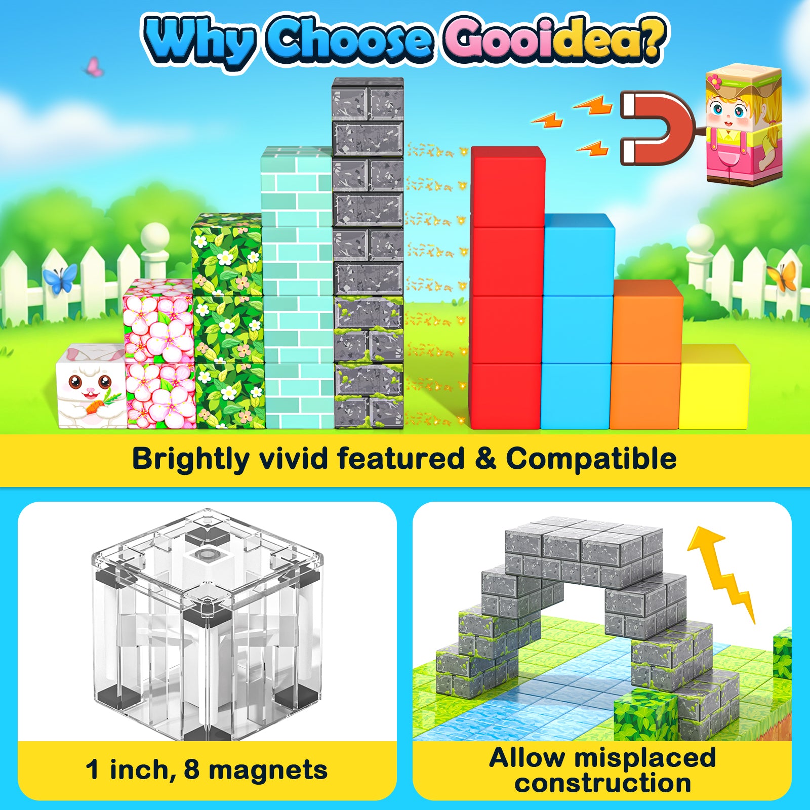 108PCS Magnetic Blocks Kids Magnet Toys Large 1 inch Mine Magworld Building