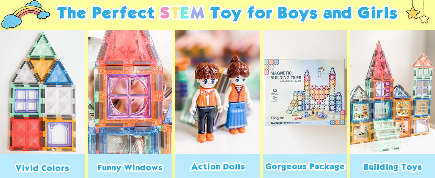 82PCS Magnetic Tiles with Dolls Building Toys Set-Soyee