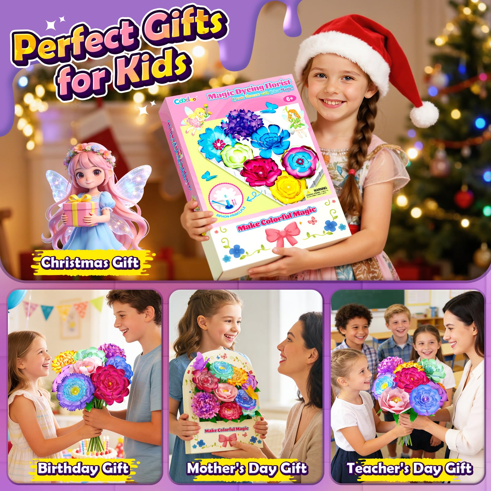 DIY Flower Craft Kits, Magic Dyeing Florist Bouquet Maker Art Supplies Arts and Crafts for Kids