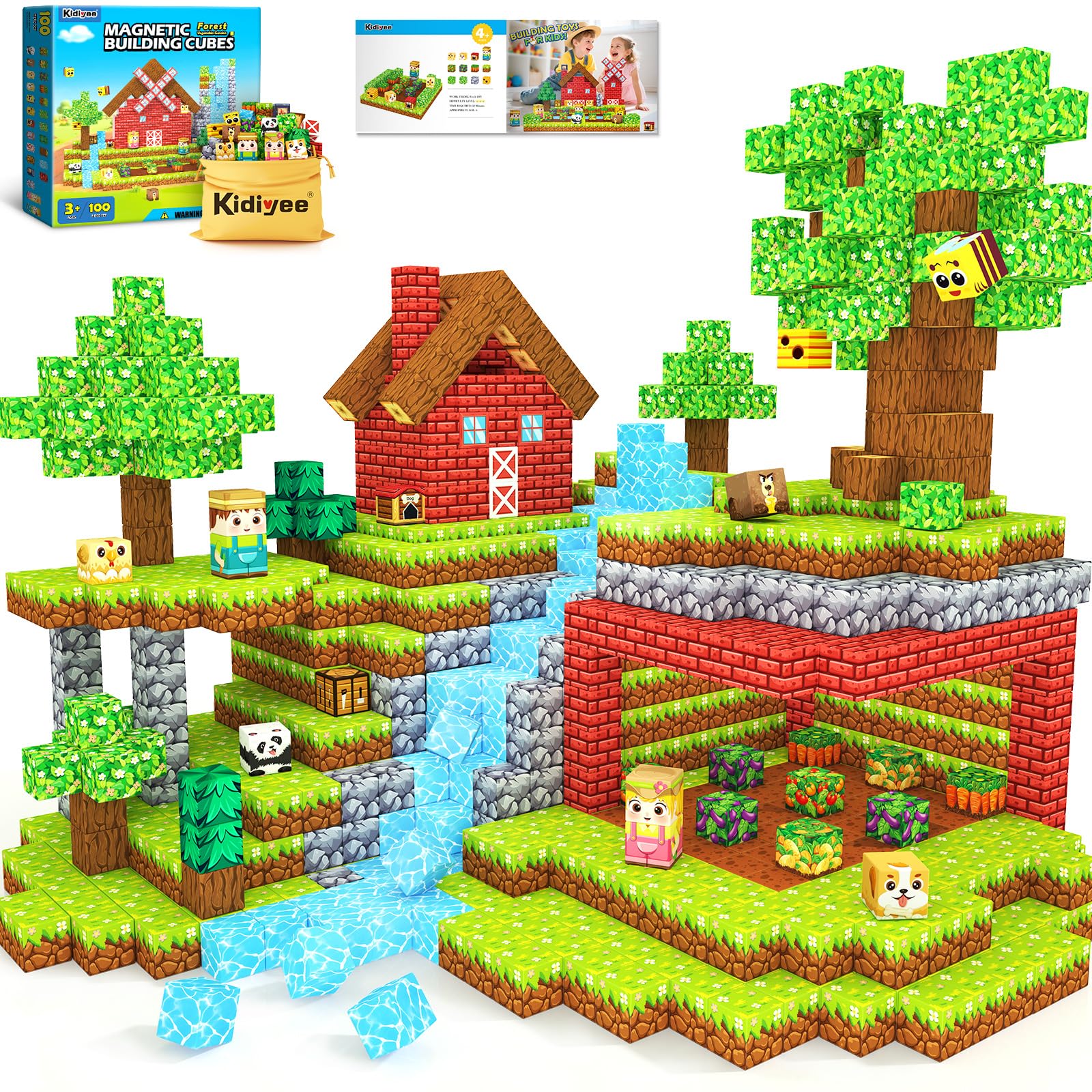 Magworld Magnetic Blocks 100PCS Forest Farm Edition Sensory STEM Toys for Boys & Girls