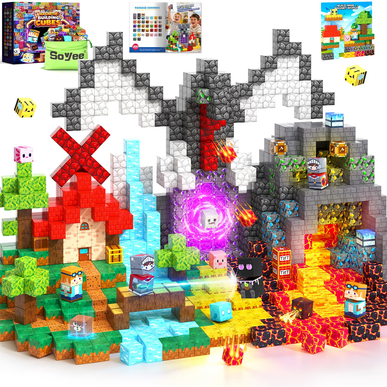 Magnetic Blocks 200 PCS - Magnetic Building Cubes Toys Build Mine Magworld Craft Cubes Portal Theme STEM Toys