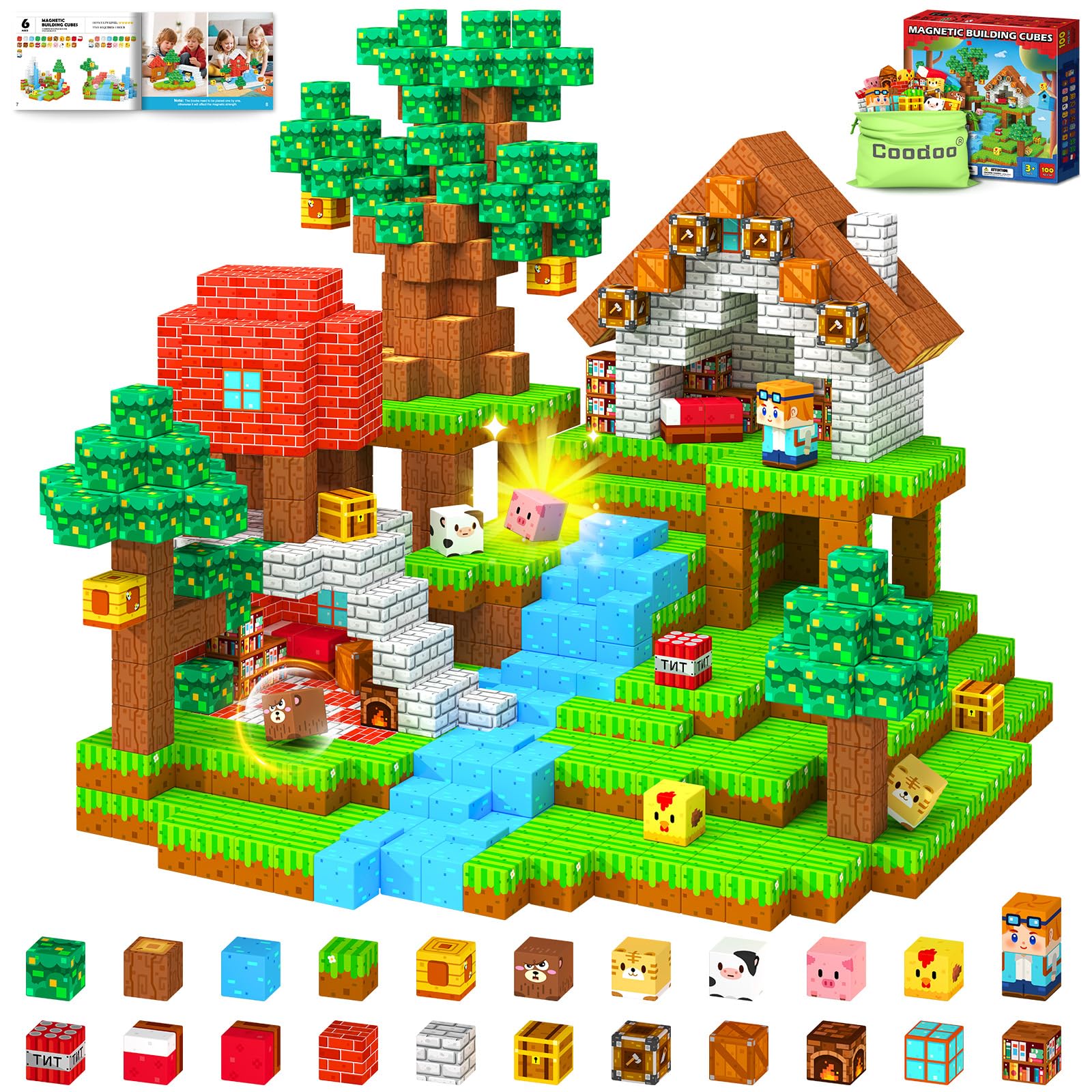 Magworld Magnetic Blocks 100 PCS Lush Forest Set Creative Building Fun Learning Sensory Gifts for Kids