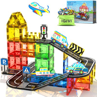 Magnetic Tiles Road Set 40 PCS, STEM Magnetic Blocks for Kids Construction Magnet Tiles