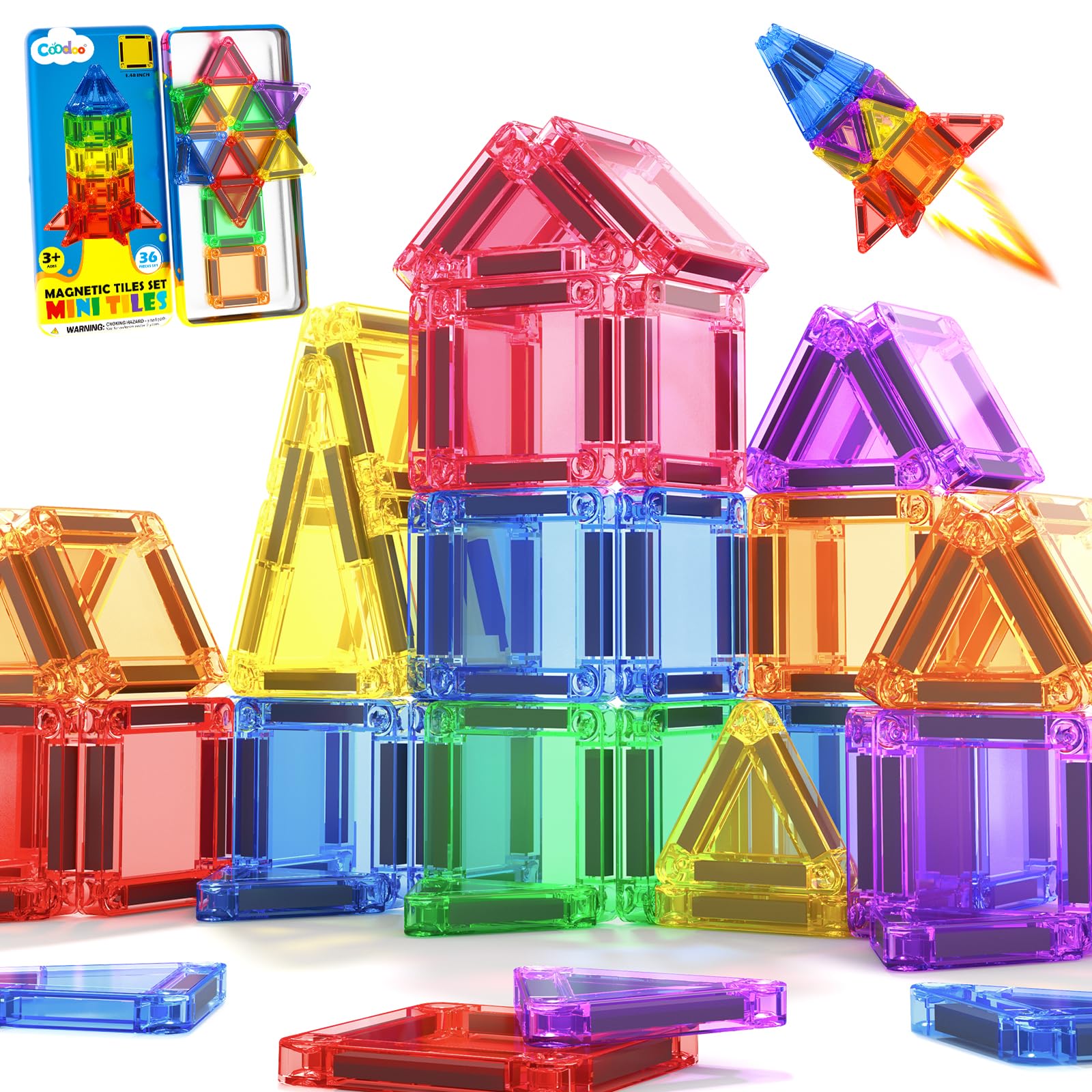 Magnetic Tiles Travel Essential Toys Mini Travel Toddler Set, 36PCS Magnetic Blocks Building Kids Toys