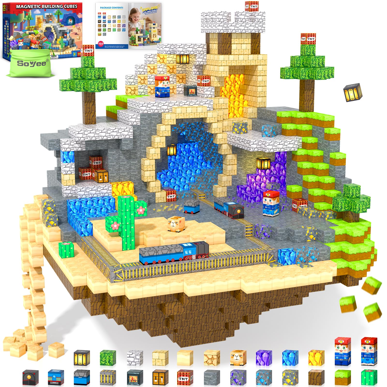 150 PCS Magnetic Blocks: Magnet Building Toys for Kids Ages 4-8, STEM Sensory Building Cubes for Toddlers, Build Mine Magnet World Set