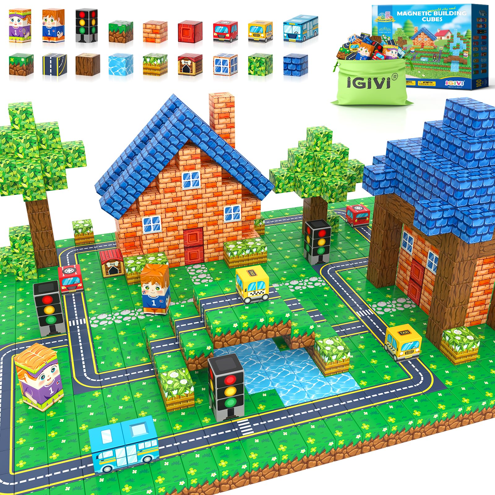 Magworld 100PCS Magnetic Blocks - Build Mine Magnet World Road Set,