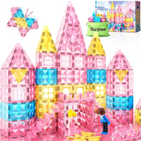 Magnetic Tiles 102pcs with 2 Stairs 2 Dolls Princess Castle Magnetic Building Blocks Girl Birthday Gifts