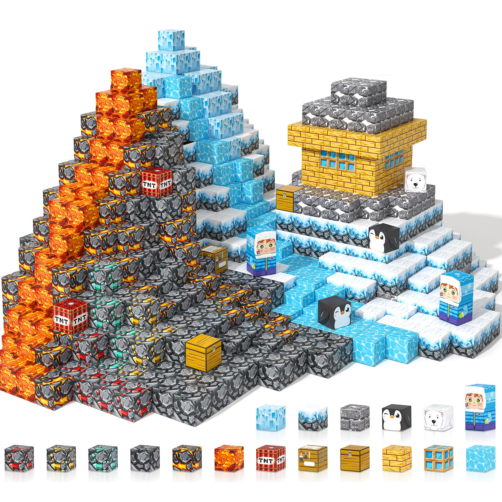 Magworld Large Magnetic Blocks 110PCS Ice Fire World Inspired Playset Kids Magnet Toys