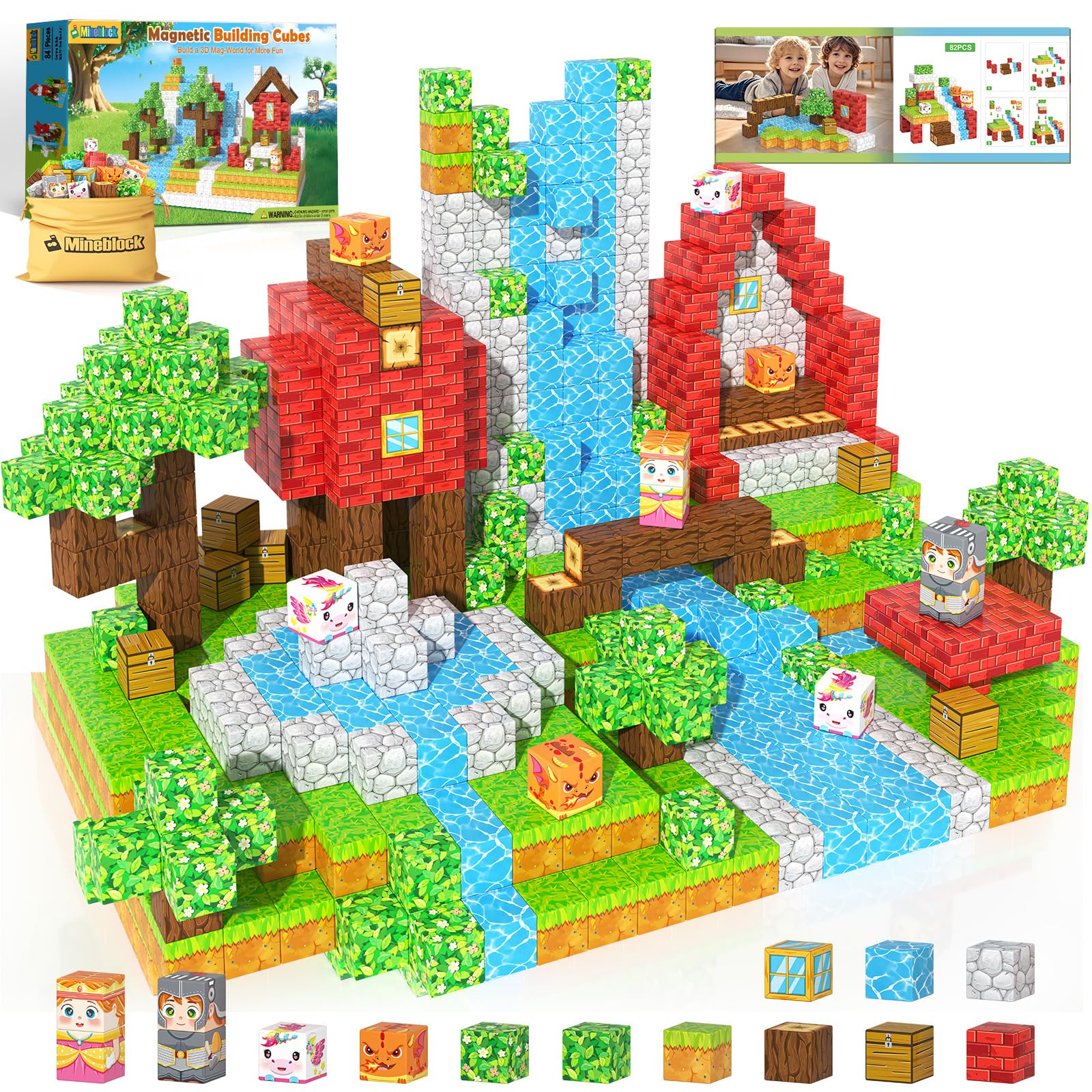 Magworld 84 PCS Magnetic Blocks - Build Mine Magnet World STEM Sensory Toys for Toddlers Classroom Must Haves