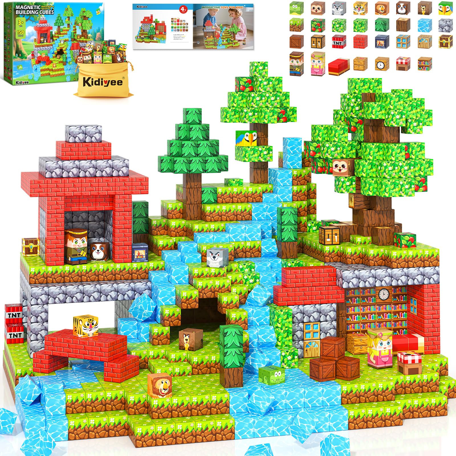 Magworld Magnetic Blocks 150PCS Forest Farm Set Magnet Toys Games for Kids Age 3+