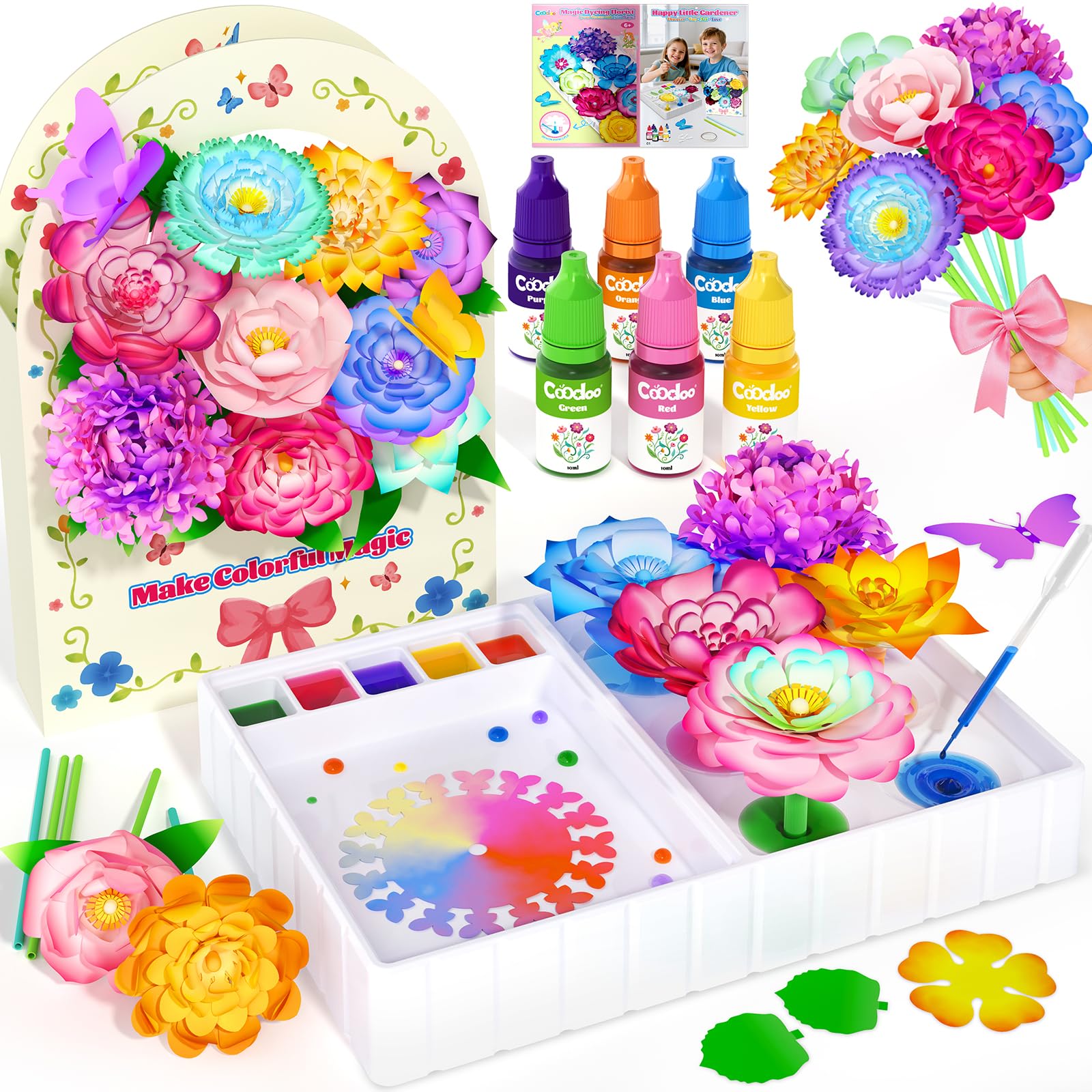 DIY Flower Craft Kits, Magic Dyeing Florist Bouquet Maker Art Supplies Arts and Crafts for Kids