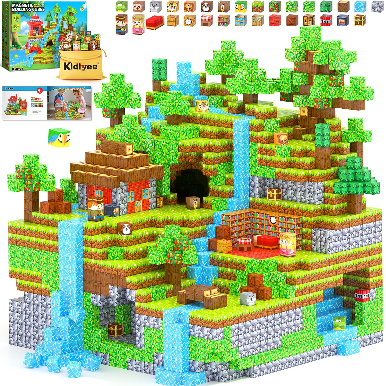 150PCS Magnetic Blocks - Mine Magnet World Forest Animal Set, Magnet Toys Games for Kids