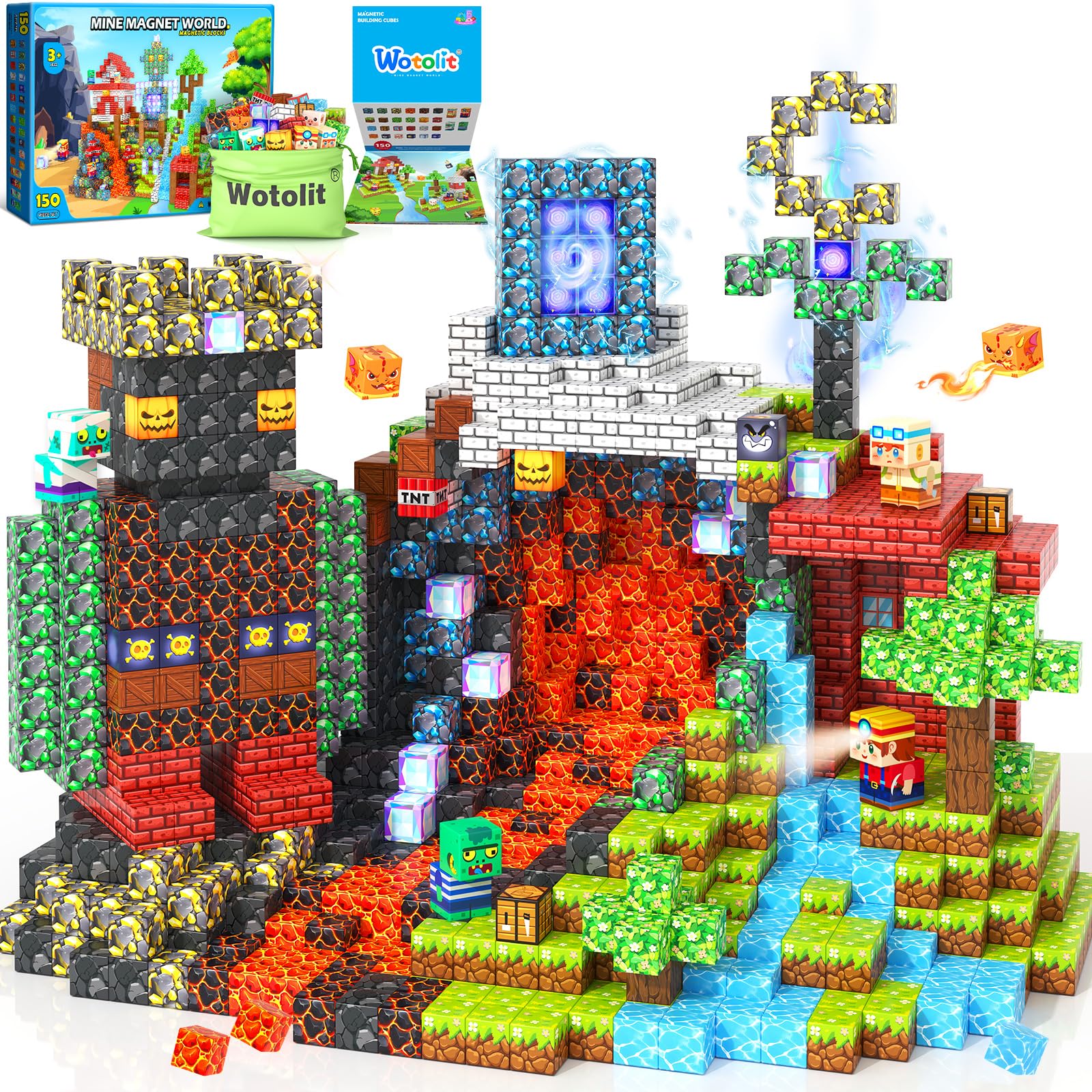 Magworld Magnetic Blocks 150 PCS Forest Lava Set Montessori Perfect Learning Toys Gifts for Kids
