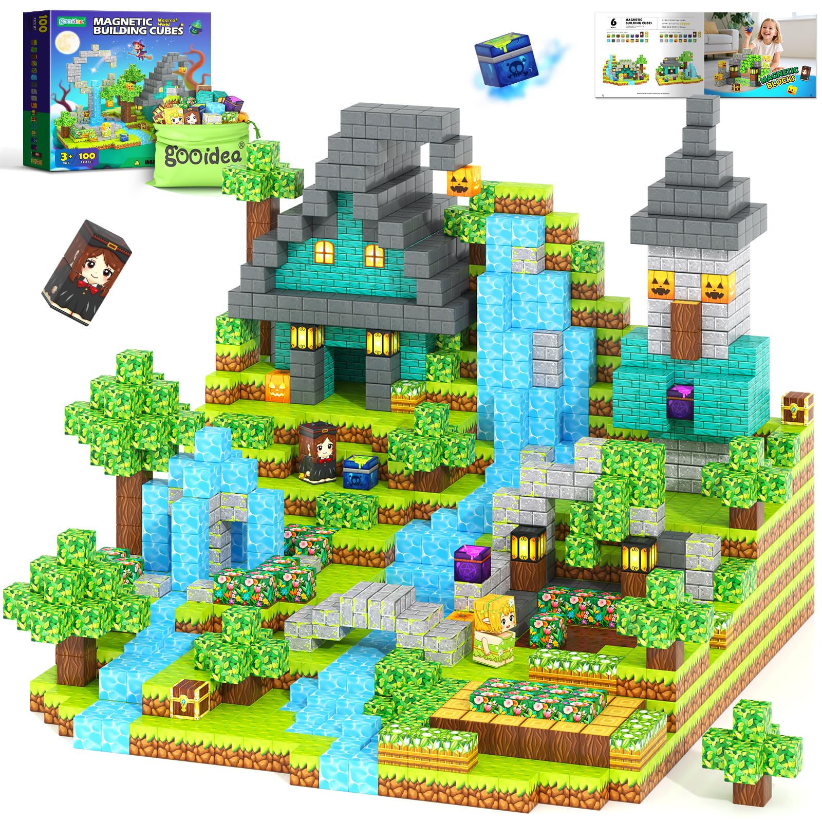 Magnetic Blocks - 100 Building Blocks Mine Magnets Building Craft Autistic Kids Friendly Sensory Toys