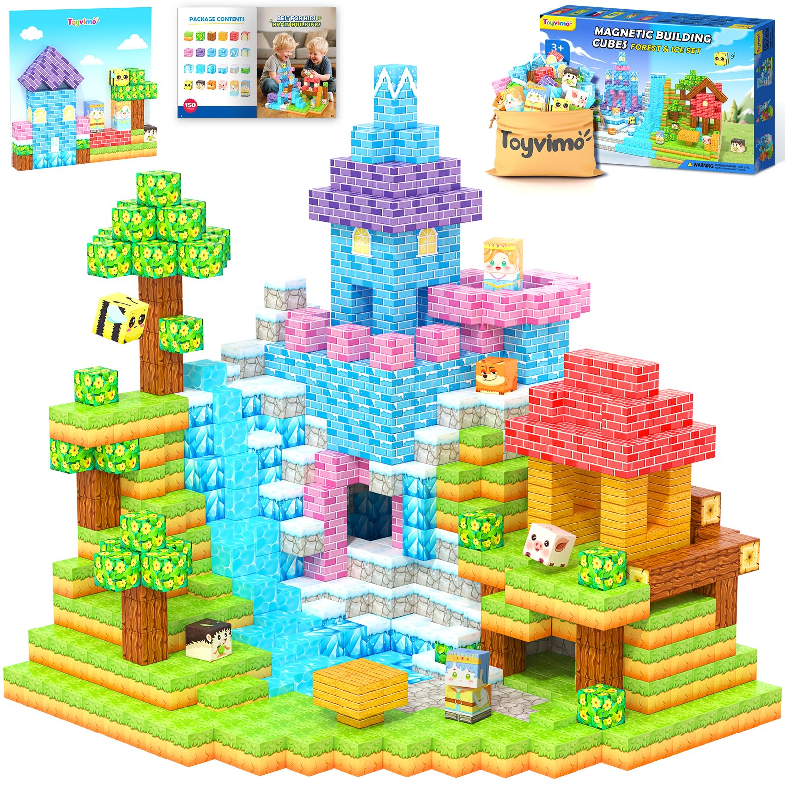 Magworld Magnetic Blocks 150PCS with Magnetic Board STEM Building Kids Toys